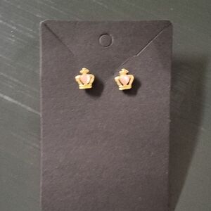Gold and Pink Crown Earrings